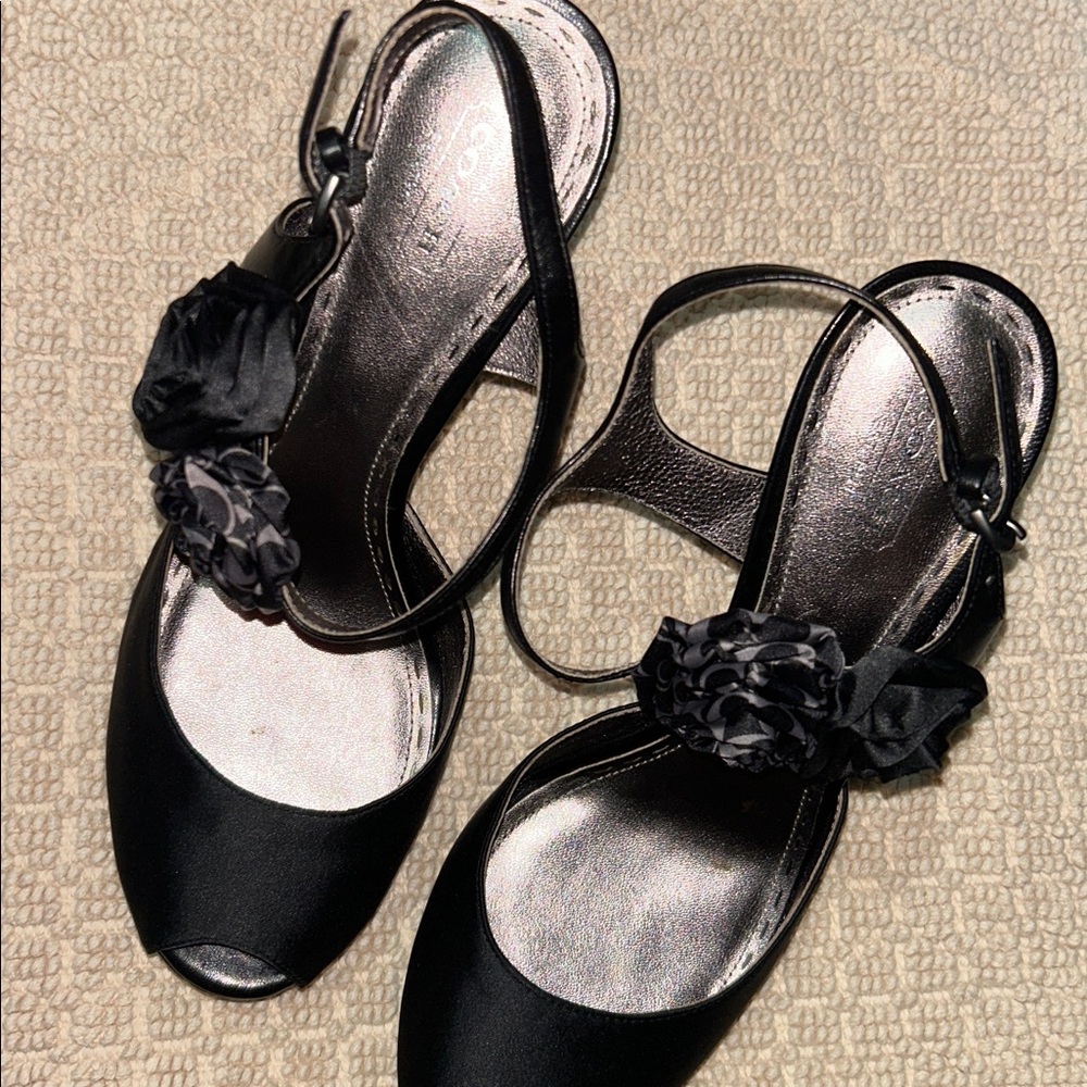 Coach Black Heels with Floral Detail